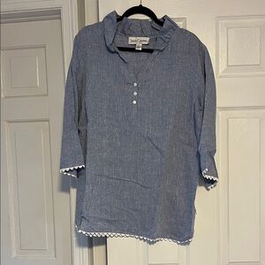 Sara Campbell Chambray Top with Ruffle Trim